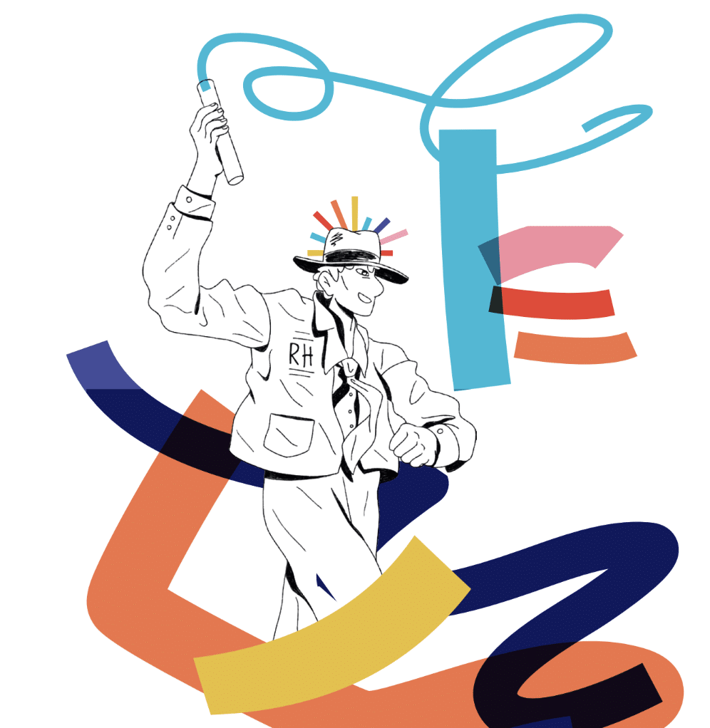 Illustration skills.HR Marketplace de la formation - Homme dessiné avec un lasso bleu
