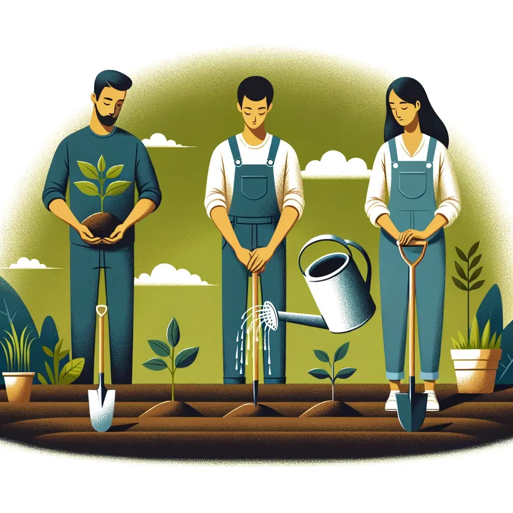 Plan de formation : qui inclure - Illustration employés qui plantent des plantes Skills Mag